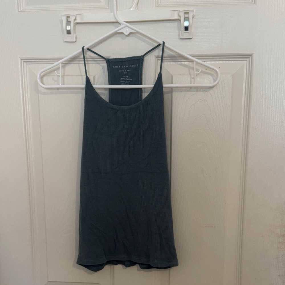 American Eagle Outfitters Women's Dark green Ribbed Cami Tank Top